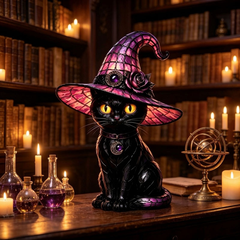 💥 50% Off! 🔥Gothic Halloween Witch and Cat Table Lamp