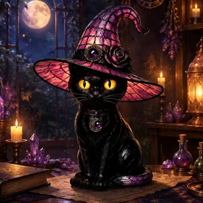 💥 50% Off! 🔥Gothic Halloween Witch and Cat Table Lamp