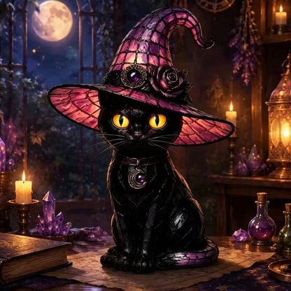 💥 50% Off! 🔥Gothic Halloween Witch and Cat Table Lamp