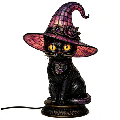 💥 50% Off! 🔥Gothic Halloween Witch and Cat Table Lamp
