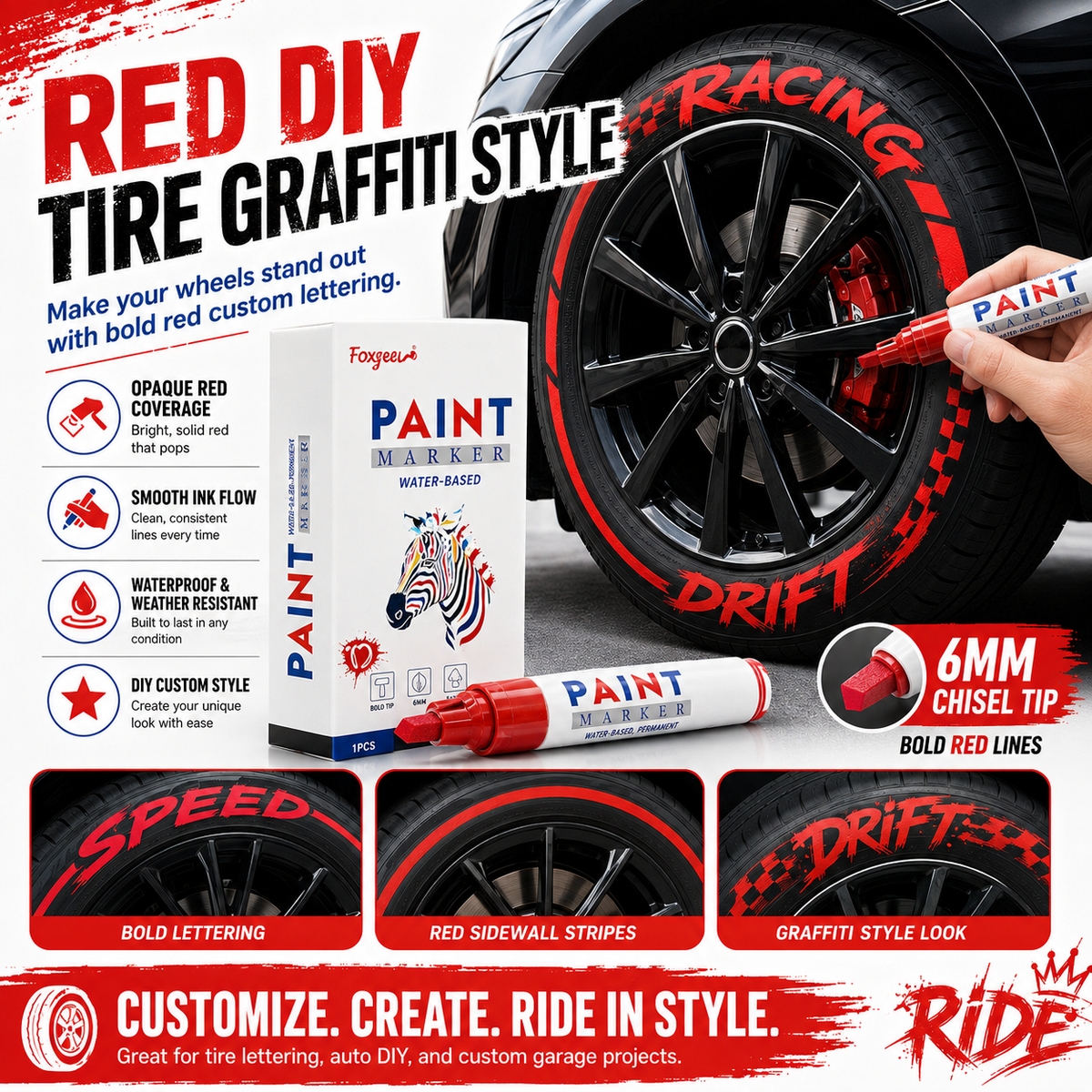 🎨12-Color Paint Marker Set – 6mm Chisel Tip for Custom Tire Lettering & DIY