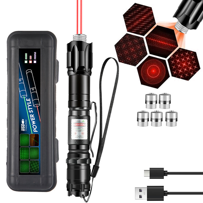 🔦 Rechargeable Red or Green Laser Pointer with Pattern Heads