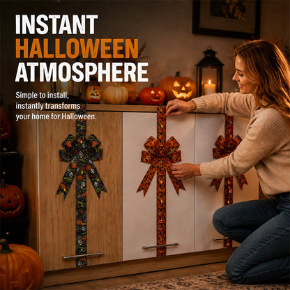 🎃✨ Limited Time Halloween Deal – LED Lighted Halloween Cabinet Bow Decoration | Glowing Pumpkin & Ghost Ribbon for Doors, Cabinets & Home Decor 👻