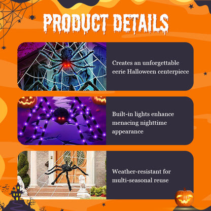 Hairy Spider with Large Web Halloween Outdoor Decoration