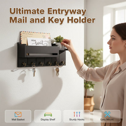 🎉 2026 SALE 50% OFF! 🔥 Wall-Mounted Mail & Key Holder – Over 25,700 Sold! Spacious Basket, Display Shelf & Heavy-Duty Hooks ✨