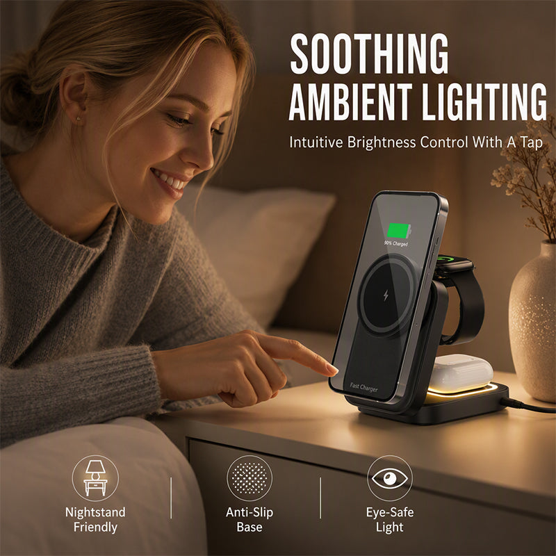 🎉 2026 Sale — Over 24,000 Sold! 📱 3-in-1 Foldable Wireless Charging Station – Charge Phone, Watch & Earbuds at Once – One Cable, Clean Desk! ✨