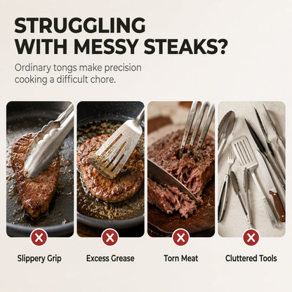 Stainless Steel Steak Tongs with Serrated Edge