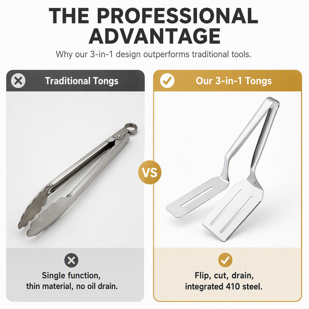 Stainless Steel Steak Tongs with Serrated Edge