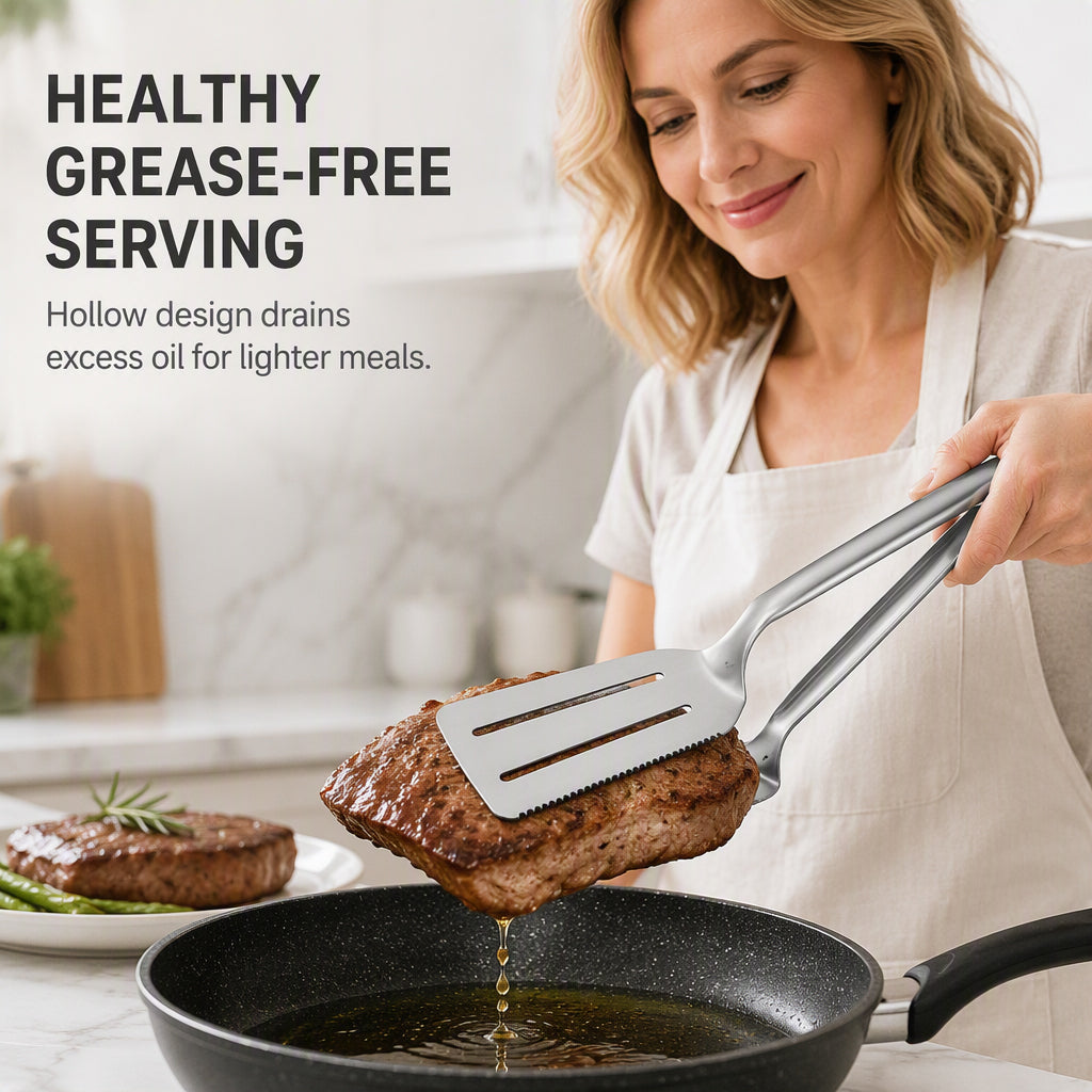 Stainless Steel Steak Tongs with Serrated Edge