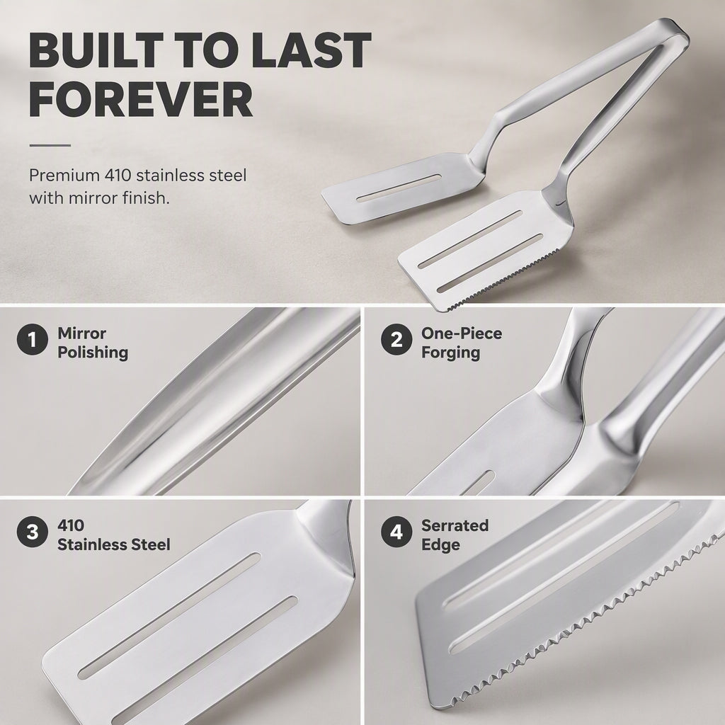 Stainless Steel Steak Tongs with Serrated Edge