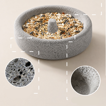 2-in-1 Volcanic Rock Bird Food Bowl & Beak Grinder