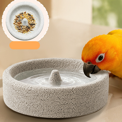 2-in-1 Volcanic Rock Bird Food Bowl & Beak Grinder