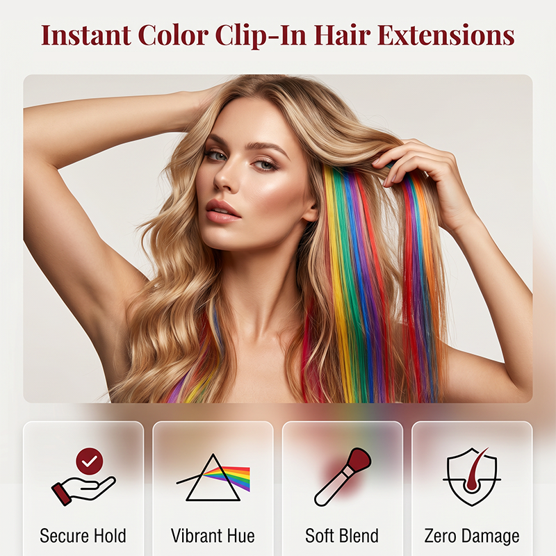12PCS Straight Clip-In Colored Hair Extensions