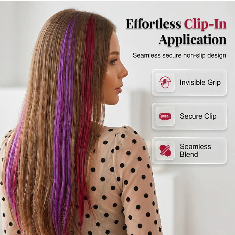 12PCS Straight Clip-In Colored Hair Extensions