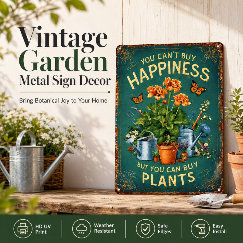 Vintage Garden Metal Sign with Plant Lover Quote