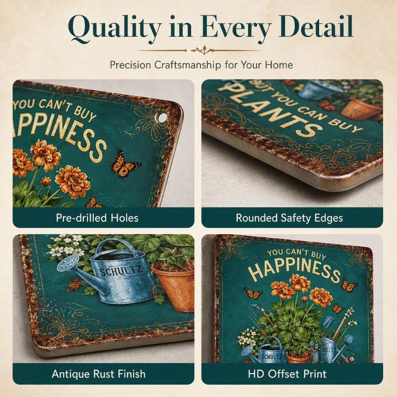 Vintage Garden Metal Sign with Plant Lover Quote