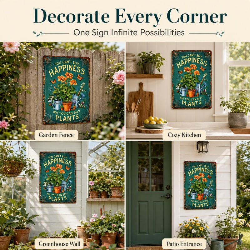 Vintage Garden Metal Sign with Plant Lover Quote