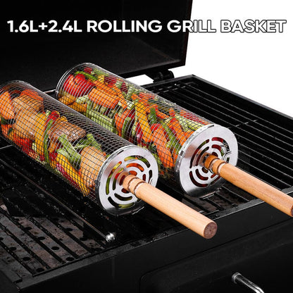 Rolling Grilling Basket for Outdoor BBQ