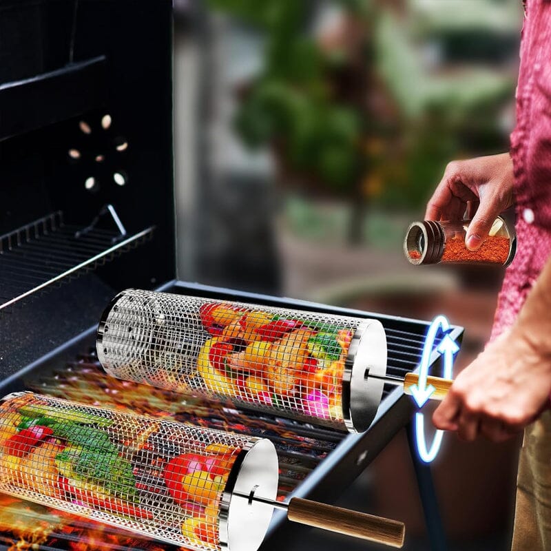 Rolling Grilling Basket for Outdoor BBQ