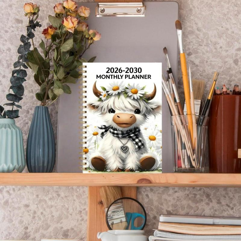 🐮 2026–2030 Monthly Planner ✨ Cute Highland Cow 5-Year Calendar | Large Monthly Blocks for Long-Term Planning