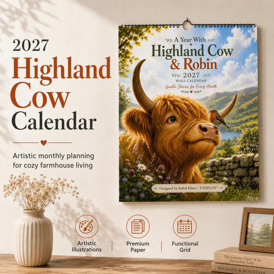 🐮 2027 Highland Cow Calendar – Whimsical Art & Everyday Warmth 🐦