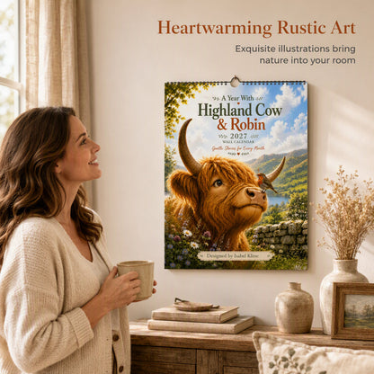 🐮 2027 Highland Cow Calendar – Whimsical Art & Everyday Warmth 🐦