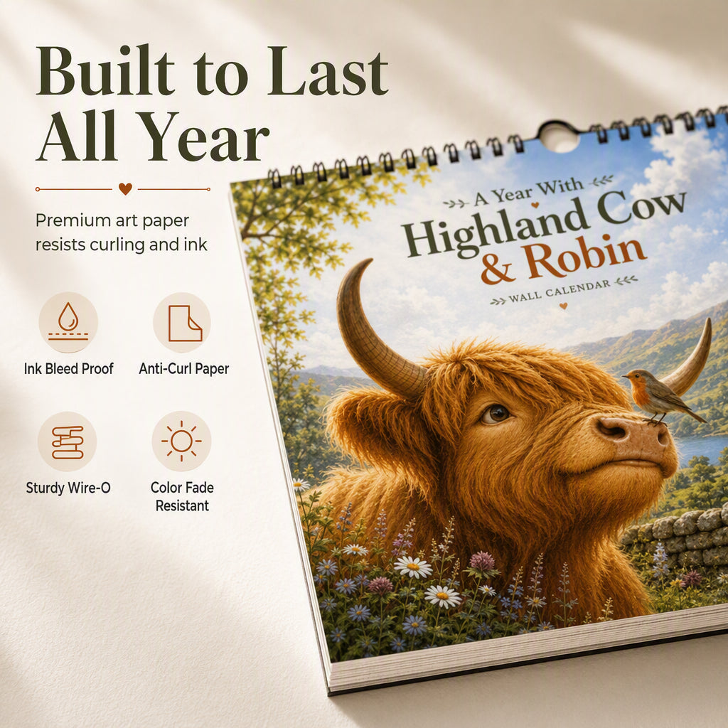 🐮 2027 Highland Cow Calendar – Whimsical Art & Everyday Warmth 🐦