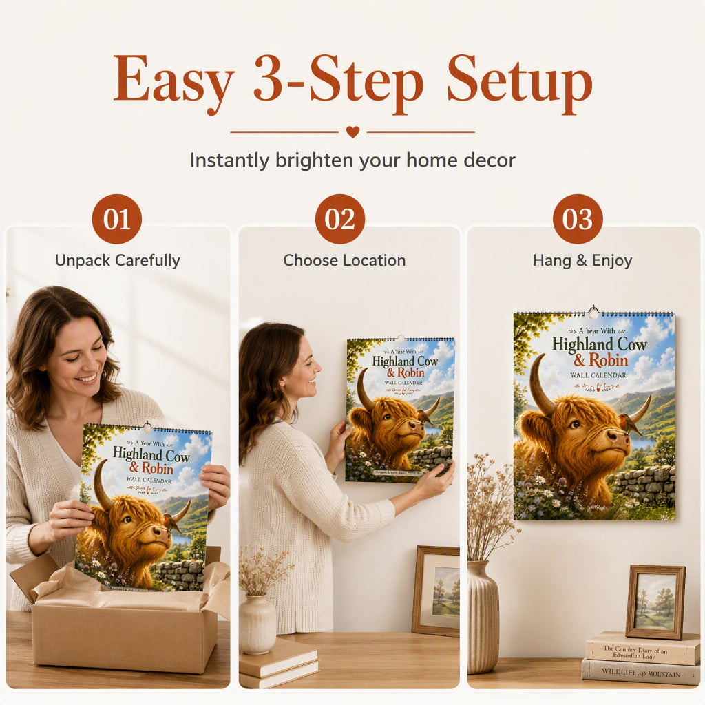 🐮 2027 Highland Cow Calendar – Whimsical Art & Everyday Warmth 🐦