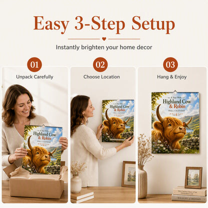 🐮 2027 Highland Cow Calendar – Whimsical Art & Everyday Warmth 🐦