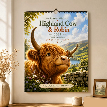 🐮 2027 Highland Cow Calendar – Whimsical Art & Everyday Warmth 🐦