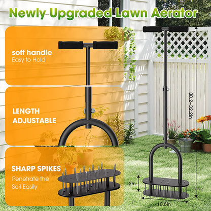 🌱 Heavy-Duty Manual Lawn Coring Aerator – Carbon Steel Soil Plug Aerator with Spring Ejection
