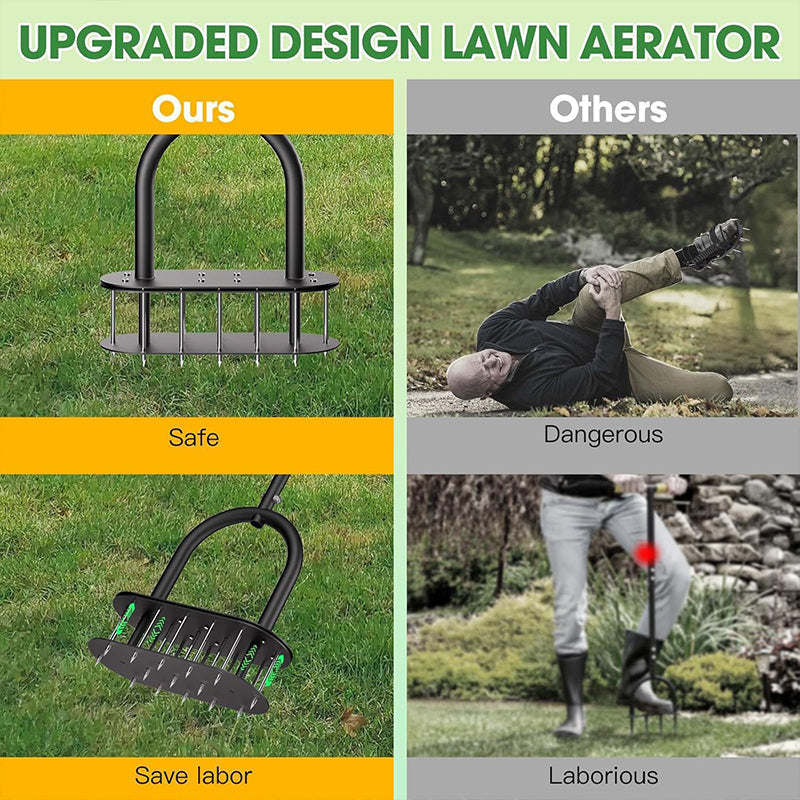 🌱 Heavy-Duty Manual Lawn Coring Aerator – Carbon Steel Soil Plug Aerator with Spring Ejection