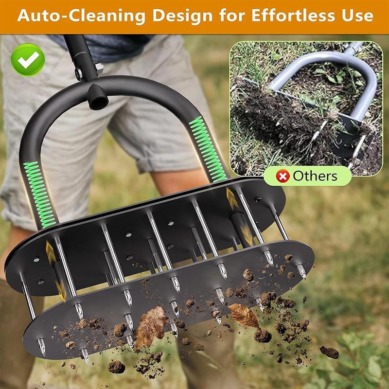 🌱 Heavy-Duty Manual Lawn Coring Aerator – Carbon Steel Soil Plug Aerator with Spring Ejection