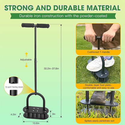 🌱 Heavy-Duty Manual Lawn Coring Aerator – Carbon Steel Soil Plug Aerator with Spring Ejection