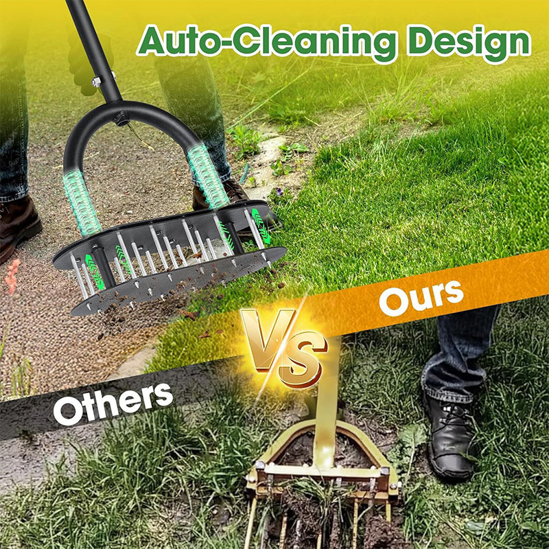 🌱 Heavy-Duty Manual Lawn Coring Aerator – Carbon Steel Soil Plug Aerator with Spring Ejection