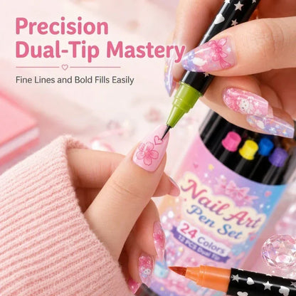 💅 LIMITED-TIME 50% OFF ✨ 24-Color Dual-Tip Nail Art Pens — Fine Tip & Brush Tip, Quick-Dry