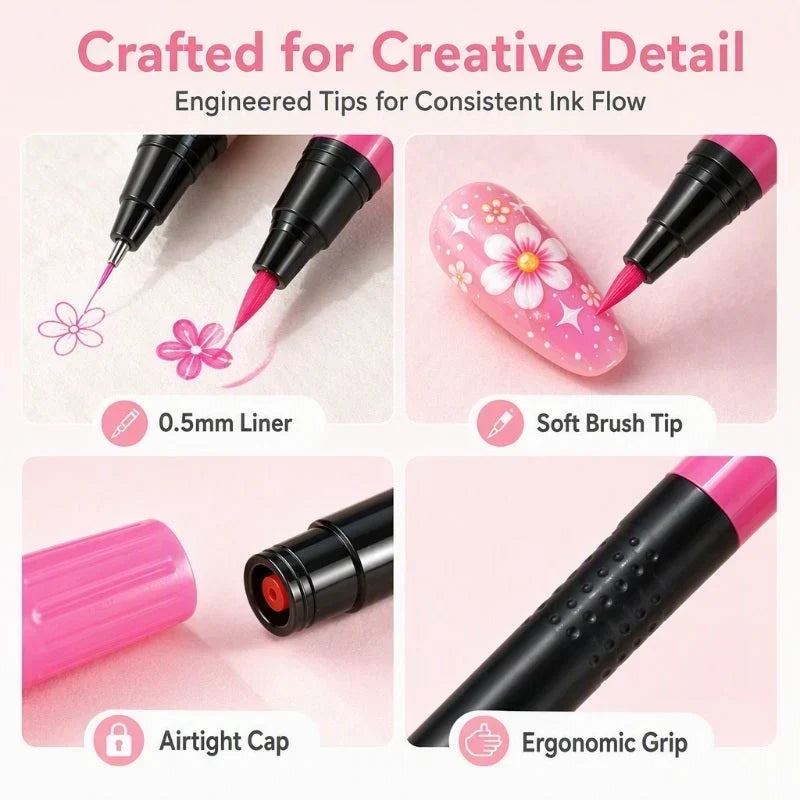 💅 LIMITED-TIME 50% OFF ✨ 24-Color Dual-Tip Nail Art Pens — Fine Tip & Brush Tip, Quick-Dry
