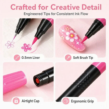 💅 LIMITED-TIME 50% OFF ✨ 24-Color Dual-Tip Nail Art Pens — Fine Tip & Brush Tip, Quick-Dry