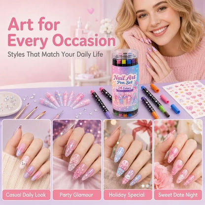 💅 LIMITED-TIME 50% OFF ✨ 24-Color Dual-Tip Nail Art Pens — Fine Tip & Brush Tip, Quick-Dry