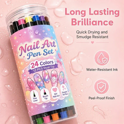 💅 LIMITED-TIME 50% OFF ✨ 24-Color Dual-Tip Nail Art Pens — Fine Tip & Brush Tip, Quick-Dry