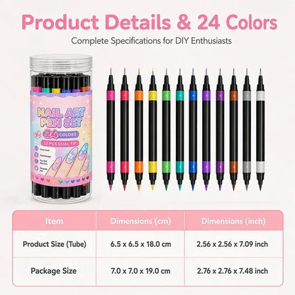 💅 LIMITED-TIME 50% OFF ✨ 24-Color Dual-Tip Nail Art Pens — Fine Tip & Brush Tip, Quick-Dry