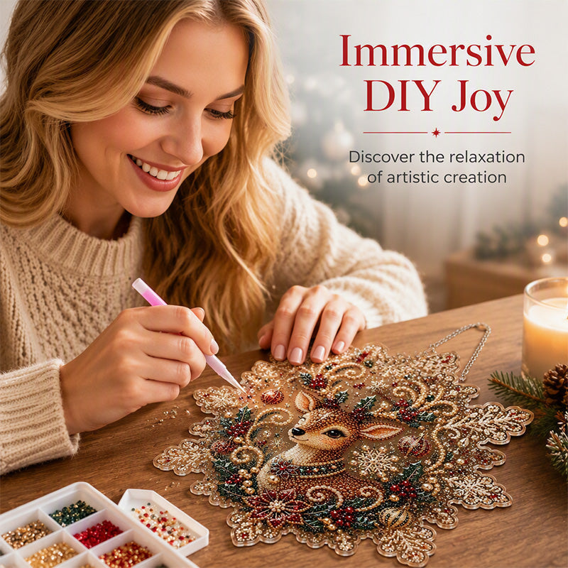 🎄 Christmas Diamond Art Hanging Kit – Sparkling DIY Holiday Ornaments for Door, Window & Wall Decor