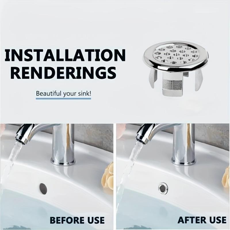 Bathroom Sink Drain Cover, 4 Pack Round Drain Cover, Overflow Cover Ring Insert Replacement, Basin Accessory for Home Kitchen Bathroom, Bathroom Accessories, Bathroom Fittings, Bathroom Gadgets, Drain Stopper