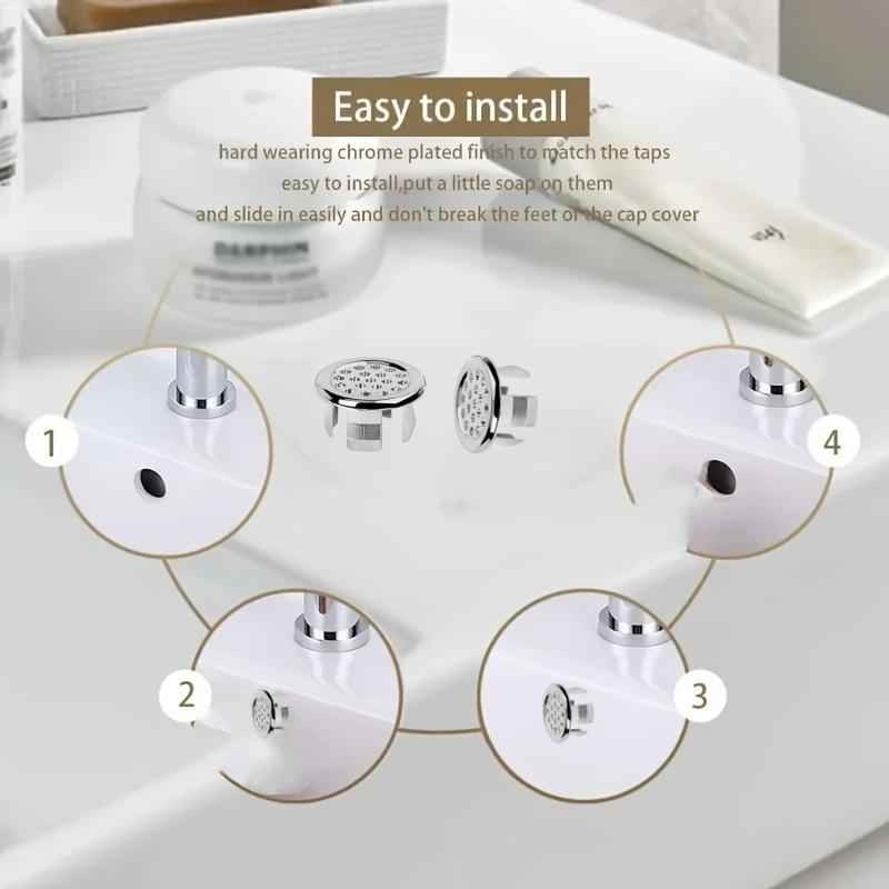 Bathroom Sink Drain Cover, 4 Pack Round Drain Cover, Overflow Cover Ring Insert Replacement, Basin Accessory for Home Kitchen Bathroom, Bathroom Accessories, Bathroom Fittings, Bathroom Gadgets, Drain Stopper