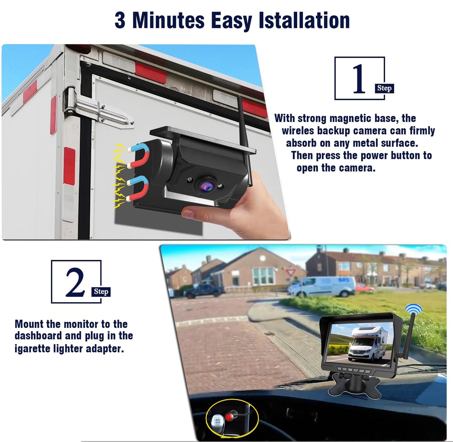 🚛 Drive With Confidence! Wireless 1080P HD Backup Camera – Split-Screen System for Trucks & RVs
