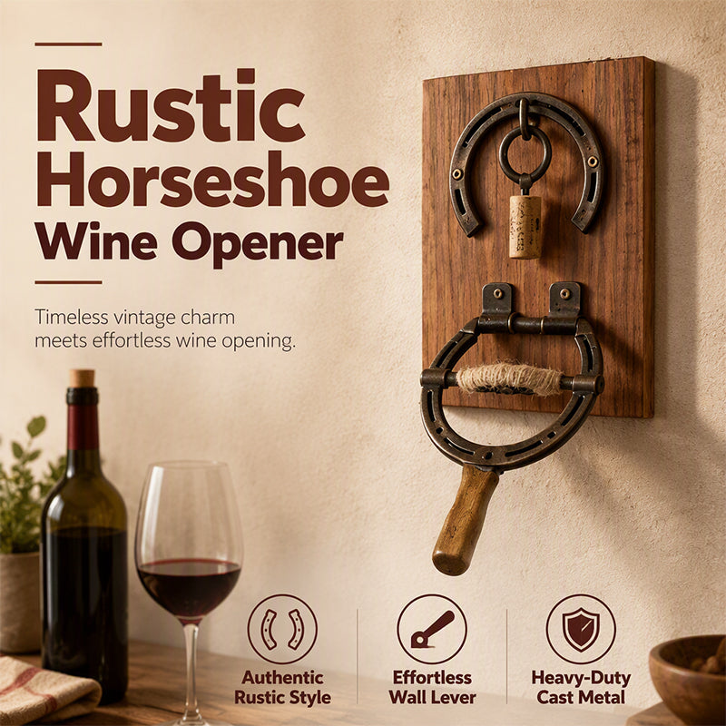 📢📢50% OFF !! ⏰ Vintage Wall-Mounted Horseshoe Wine Opener – Stylish, Decorative & Labor-Saving – Rustic Iron Design for Home Bar & Patio 🥂