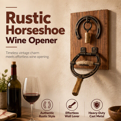 📢📢50% OFF !! ⏰ Vintage Wall-Mounted Horseshoe Wine Opener – Stylish, Decorative & Labor-Saving – Rustic Iron Design for Home Bar & Patio 🥂