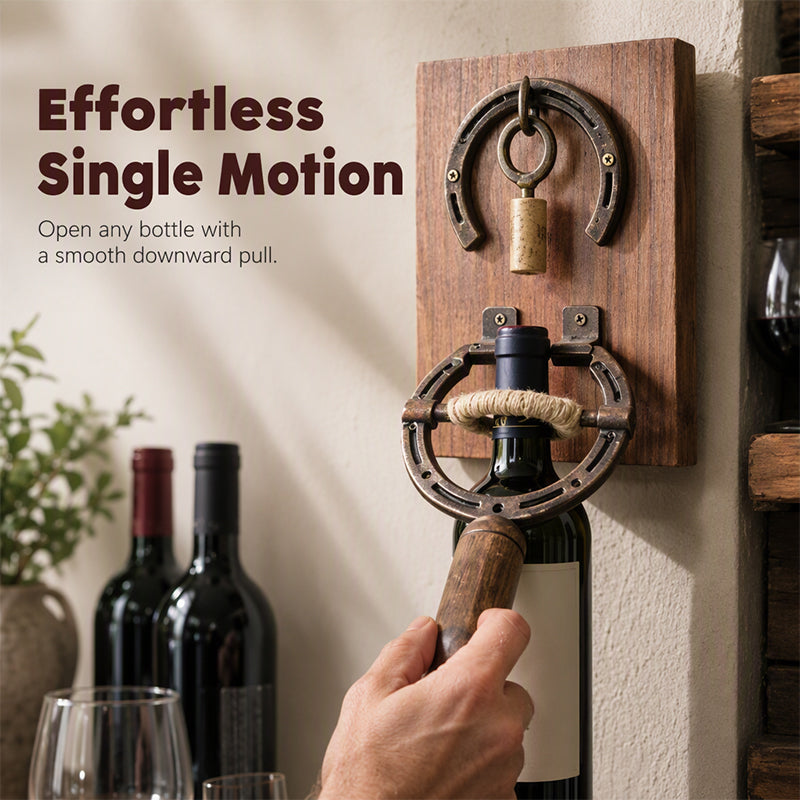 📢📢50% OFF !! ⏰ Vintage Wall-Mounted Horseshoe Wine Opener – Stylish, Decorative & Labor-Saving – Rustic Iron Design for Home Bar & Patio 🥂