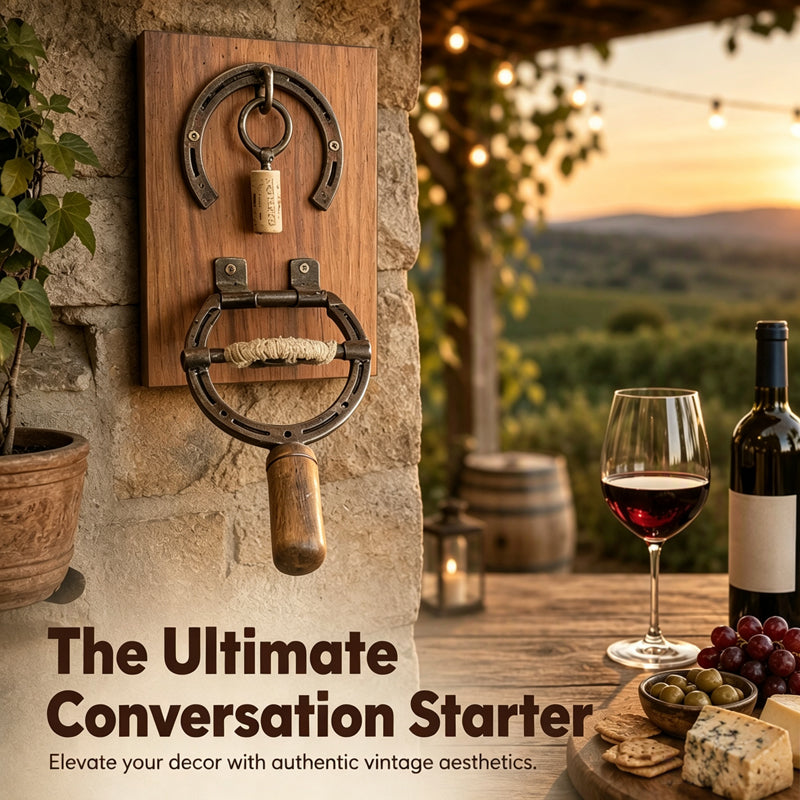 📢📢50% OFF !! ⏰ Vintage Wall-Mounted Horseshoe Wine Opener – Stylish, Decorative & Labor-Saving – Rustic Iron Design for Home Bar & Patio 🥂