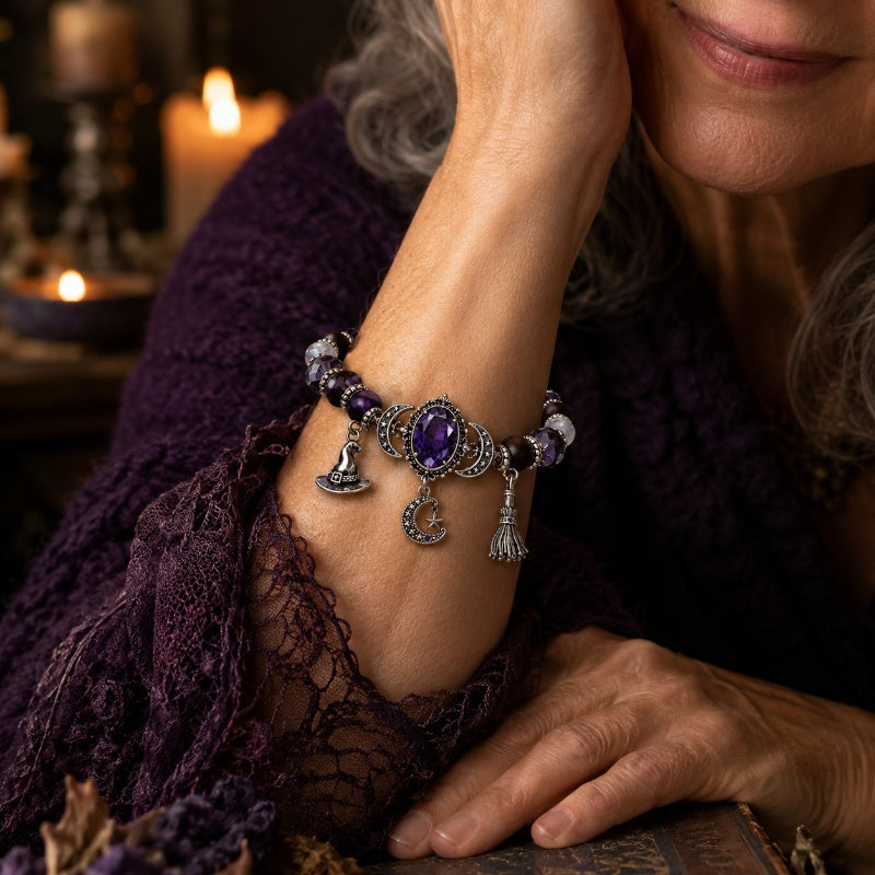 💜 Gothic Purple Rhinestone Halloween Bracelet